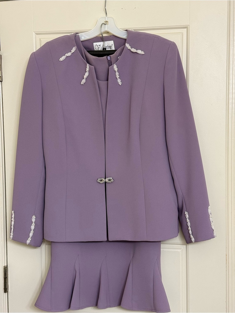 Violet Embellished Blazer and Skirt Set by Valentina